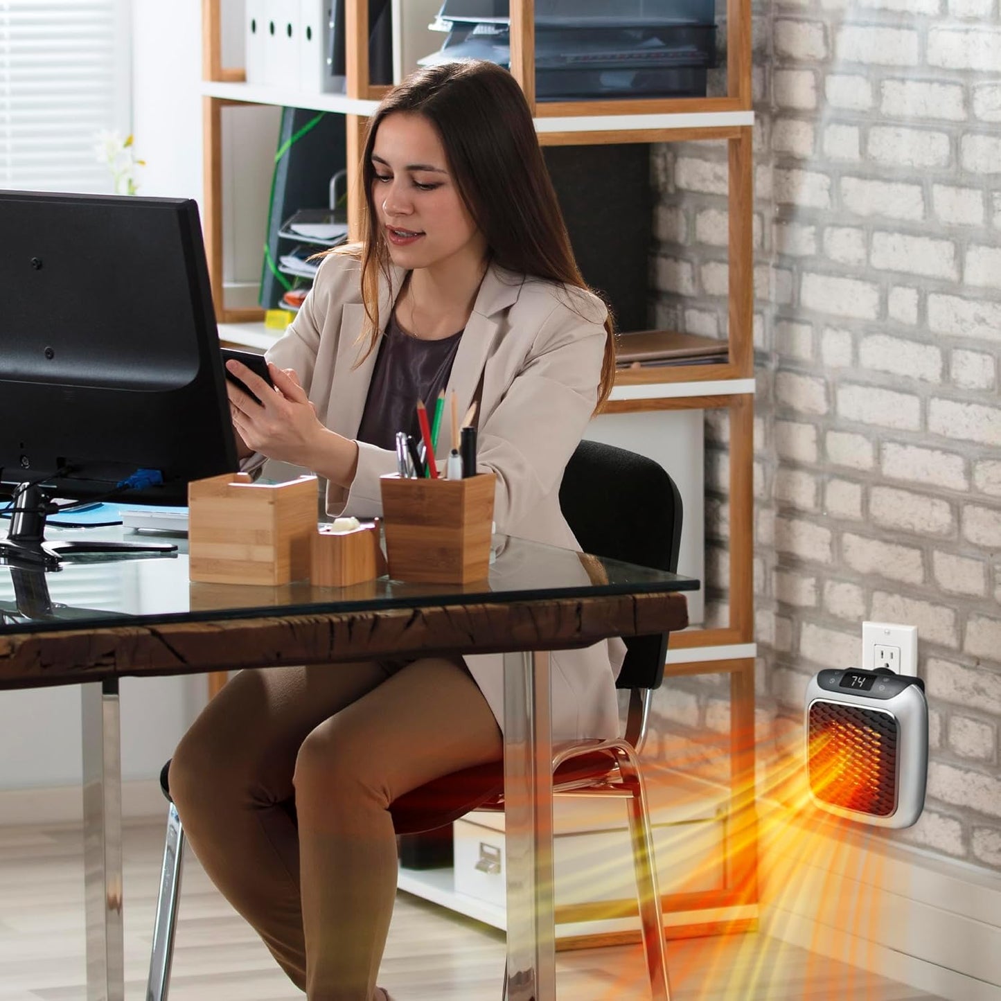 Ontel Handy Heater Turbo Wall Outlet Small Space Heater with Adjustable Thermostat, Programmable 12-Hour Timer