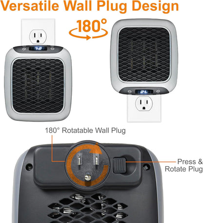 Ontel Handy Heater Turbo Wall Outlet Small Space Heater with Adjustable Thermostat, Programmable 12-Hour Timer